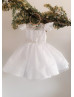 White Grid Lace Tulle V Back Short Flower Girl Dress